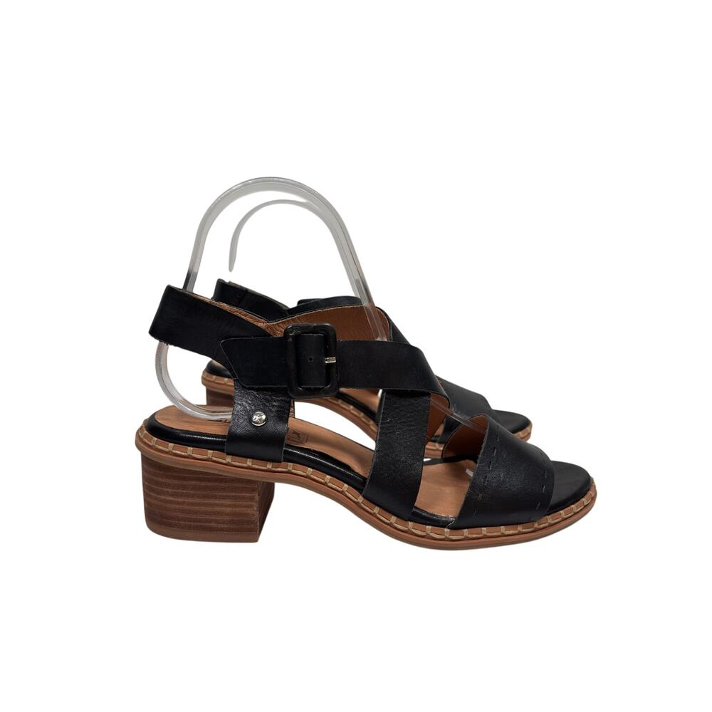 Pikolinos Blanes Strappy Sandals Womens 38 US8 Black Leather Block Heel